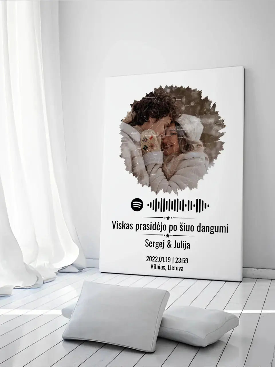 Personalizuotas žvaigždžių žemėlapis su skirtingomis formomis ir jūsų nuotrauka bei „Spotify“ kodu Customizer - dovanokis.lt