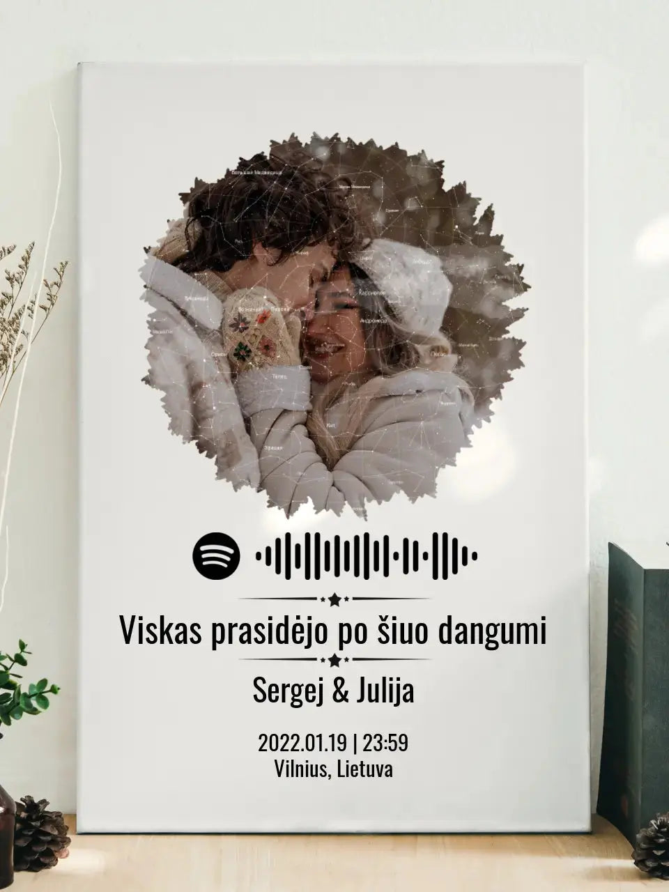 Personalizuotas žvaigždžių žemėlapis su skirtingomis formomis ir jūsų nuotrauka bei „Spotify“ kodu Customizer - dovanokis.lt