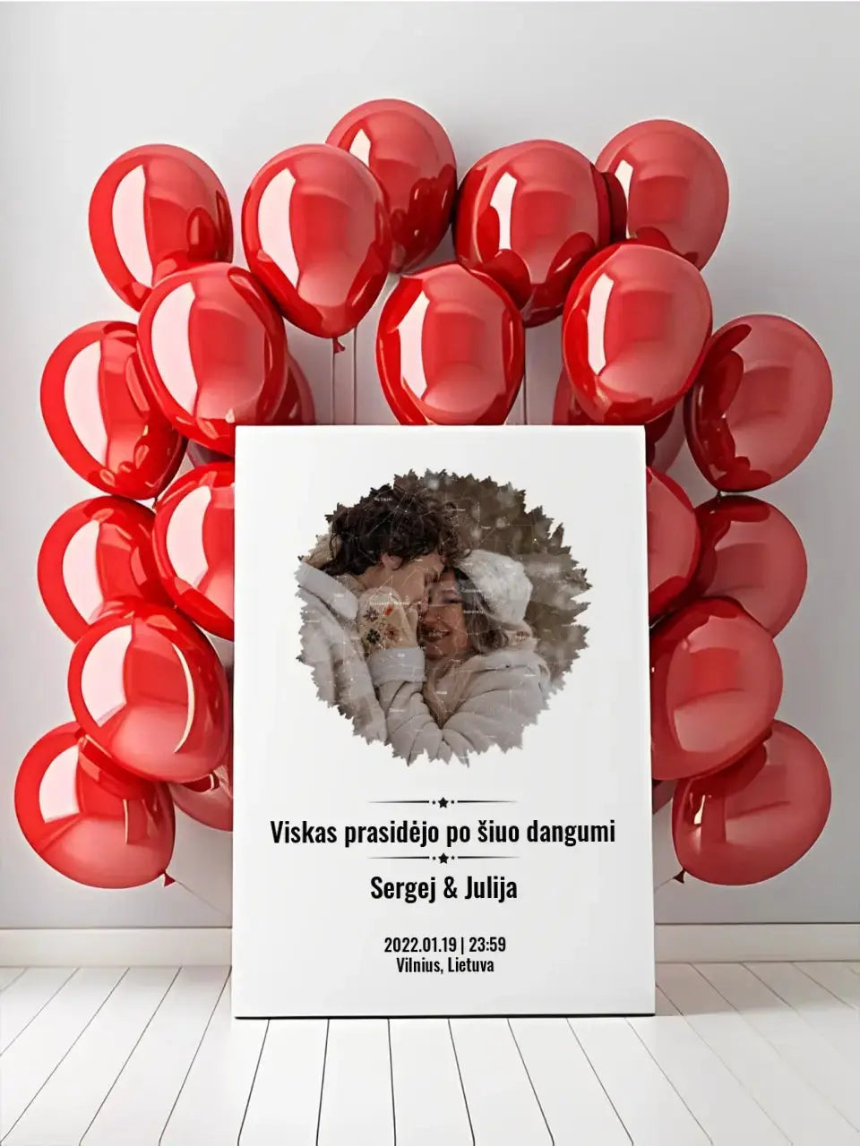 Personalizuotas žvaigždžių žemėlapis su skirtingomis formomis ir jūsų nuotrauka Customizer - dovanokis.lt