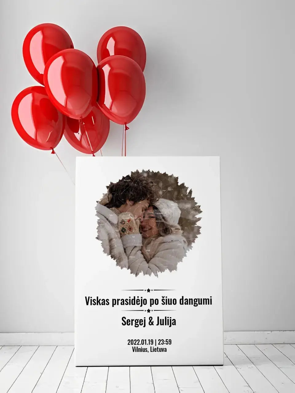 Personalizuotas žvaigždžių žemėlapis su skirtingomis formomis ir jūsų nuotrauka Customizer - dovanokis.lt