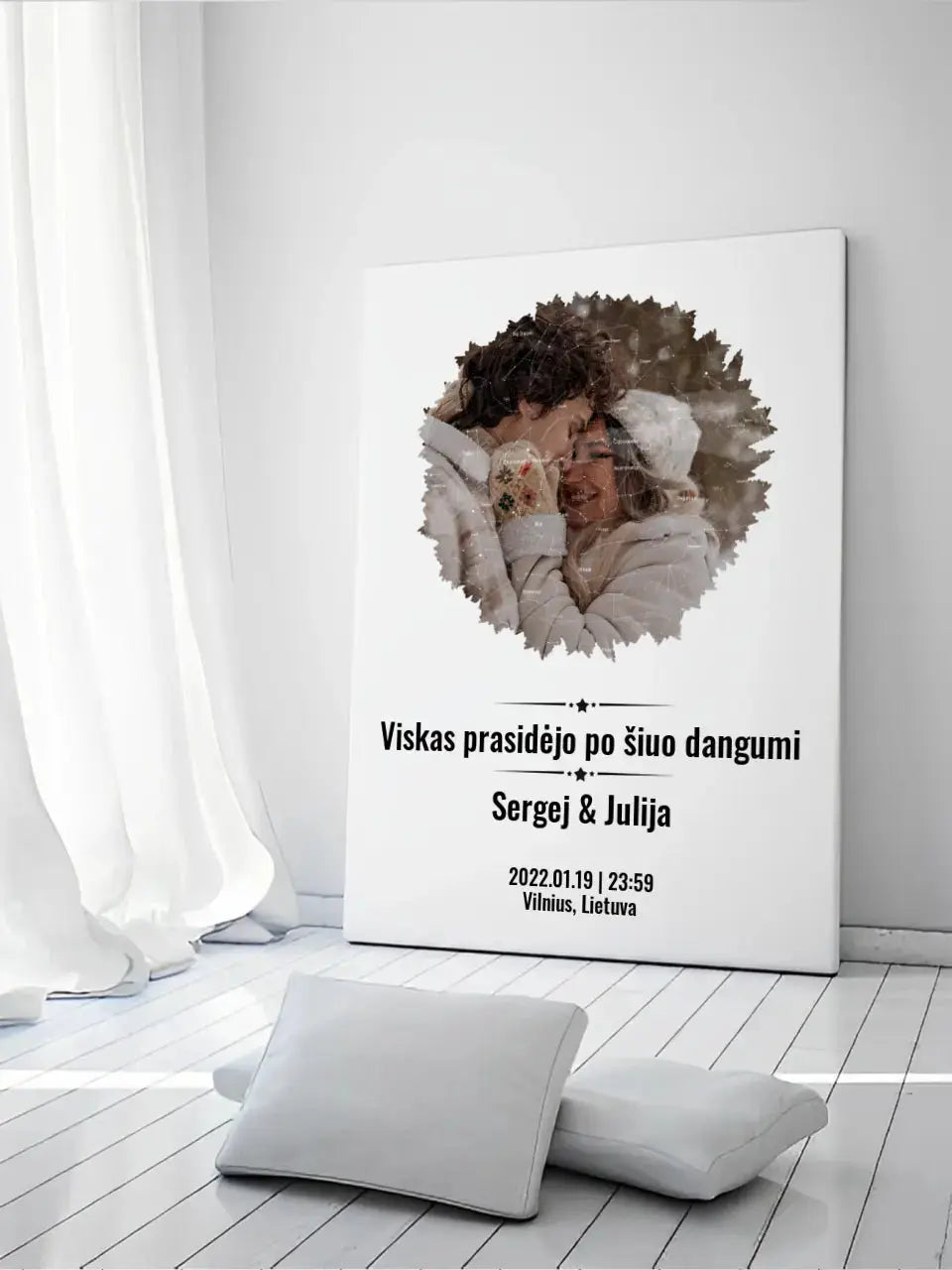 Personalizuotas žvaigždžių žemėlapis su skirtingomis formomis ir jūsų nuotrauka Customizer - dovanokis.lt