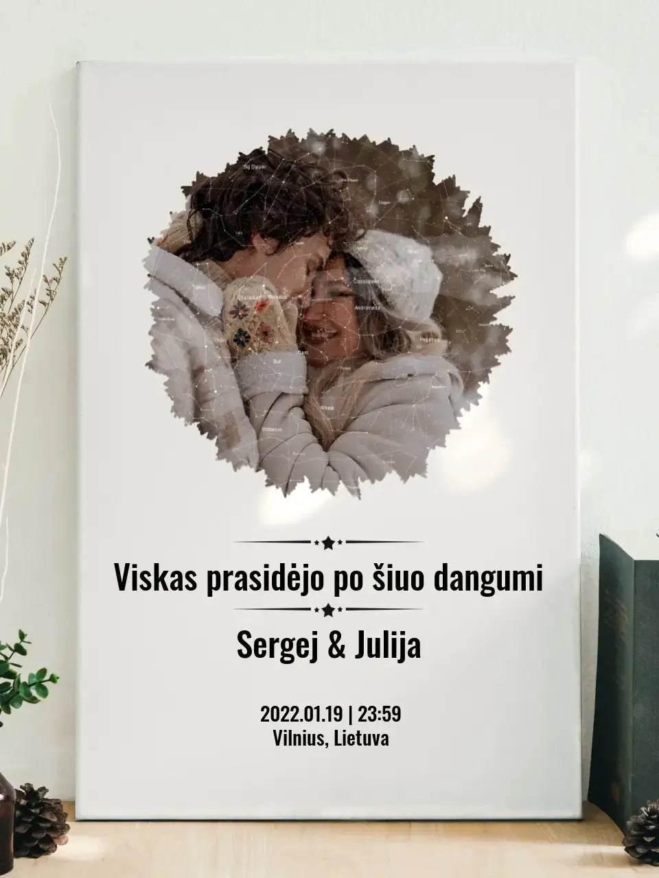 Personalizuotas žvaigždžių žemėlapis su skirtingomis formomis ir jūsų nuotrauka Customizer - dovanokis.lt