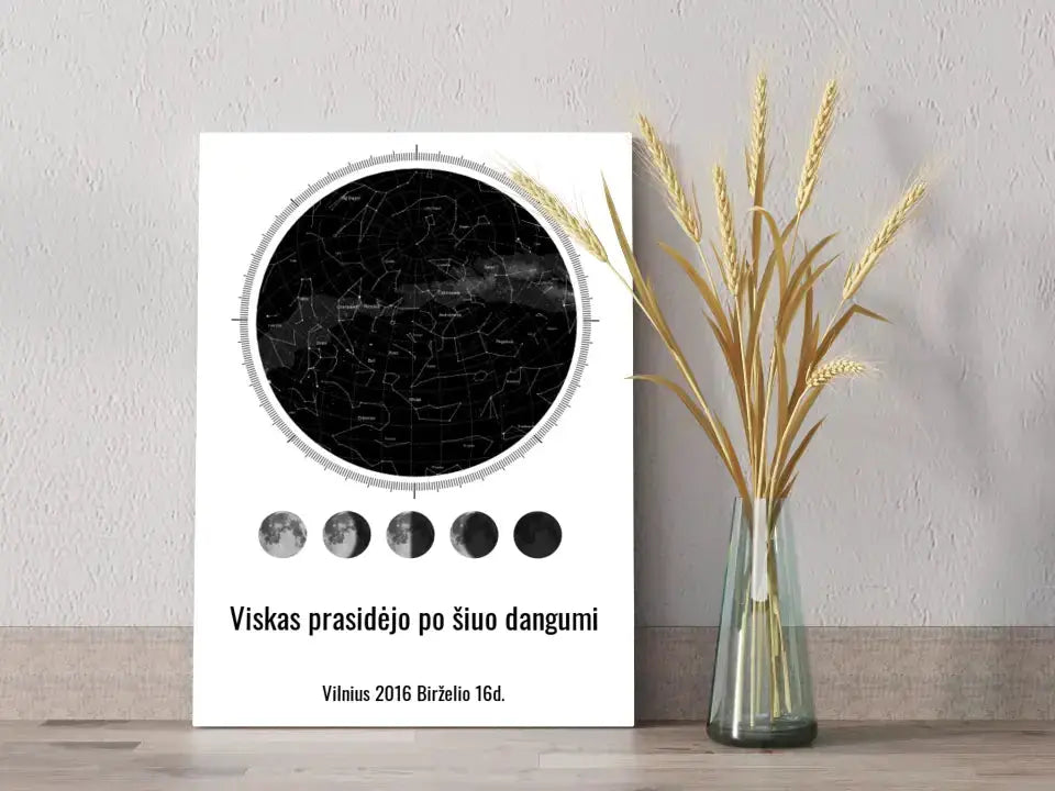 Personalizuotas žvaigždžių žemėlapis ant drobės Drobe - dovanokis.lt