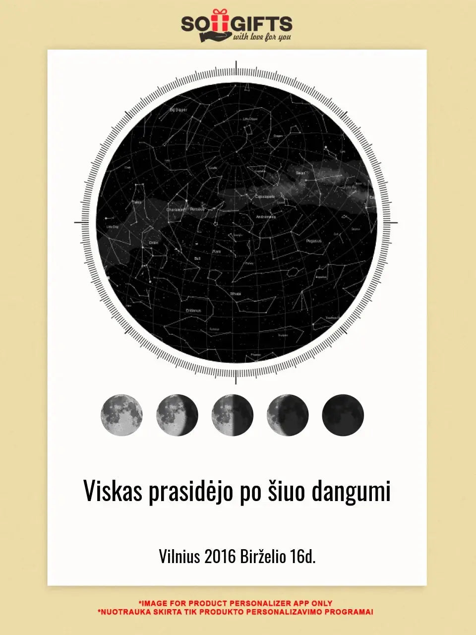 Personalizuotas žvaigždžių žemėlapis ant drobės Drobe - dovanokis.lt