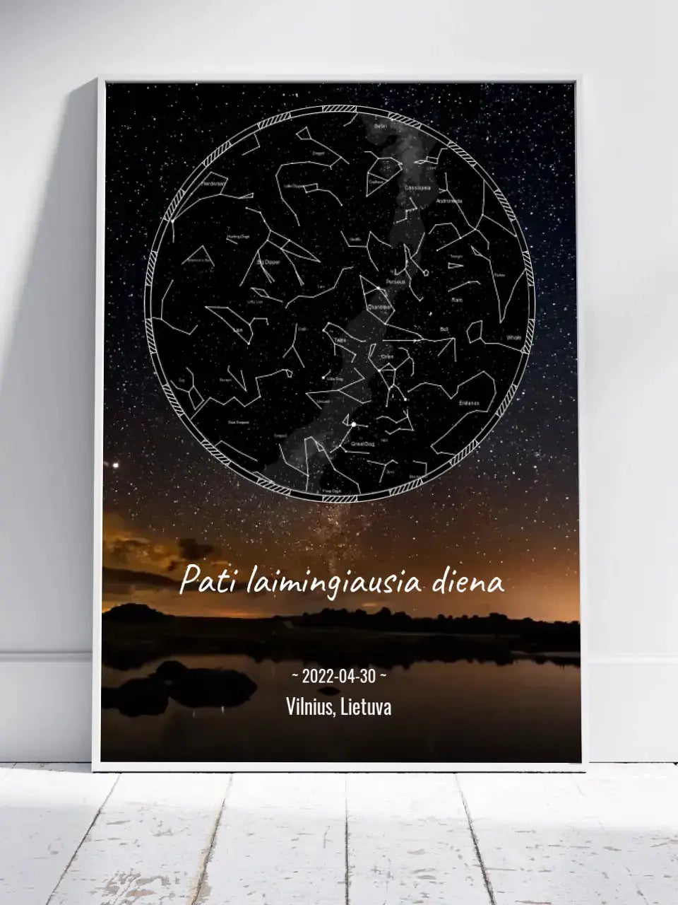Personalizuotas žvaigždžių žemėlapis, plakatas su rėmeliu Poster - dovanokis.lt
