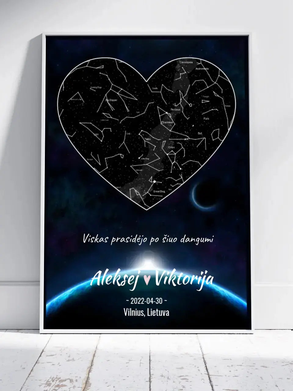 Personalizuotas žvaigždžių žemėlapis, plakatas su rėmeliu Poster - dovanokis.lt