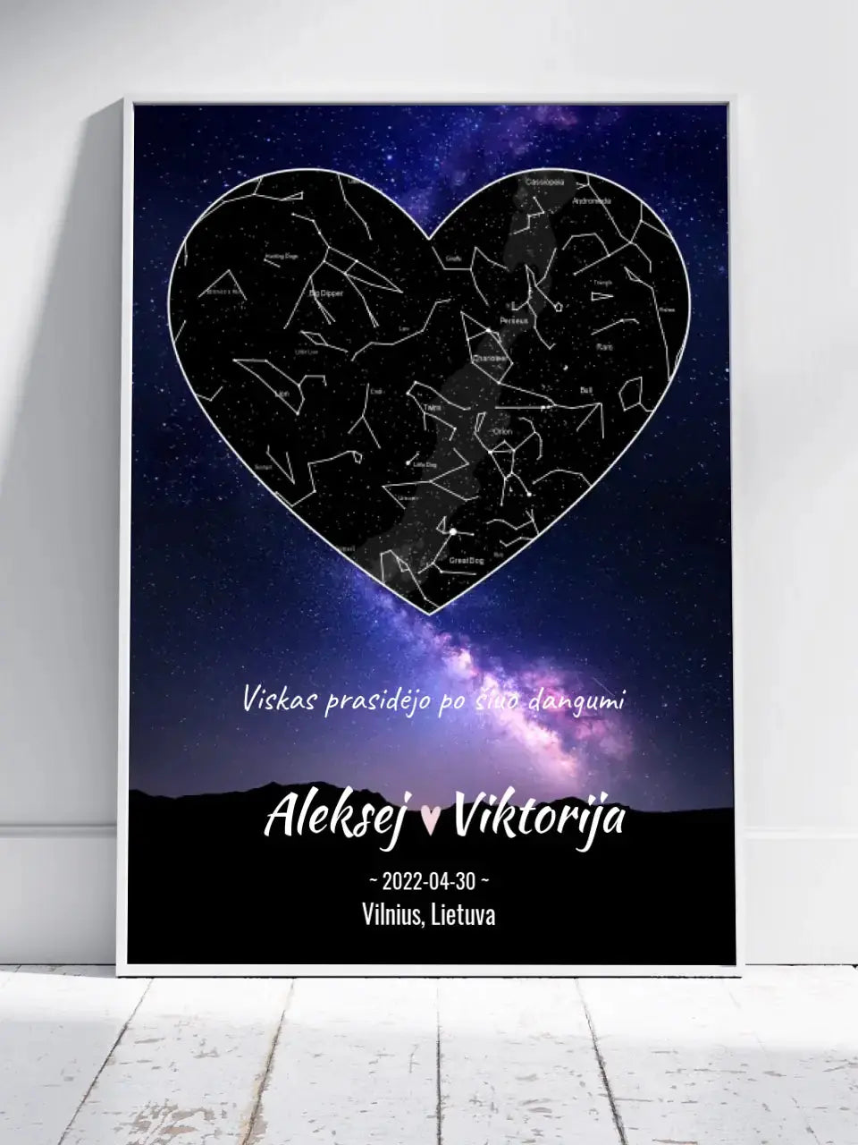 Personalizuotas žvaigždžių žemėlapis, plakatas su rėmeliu Poster - dovanokis.lt