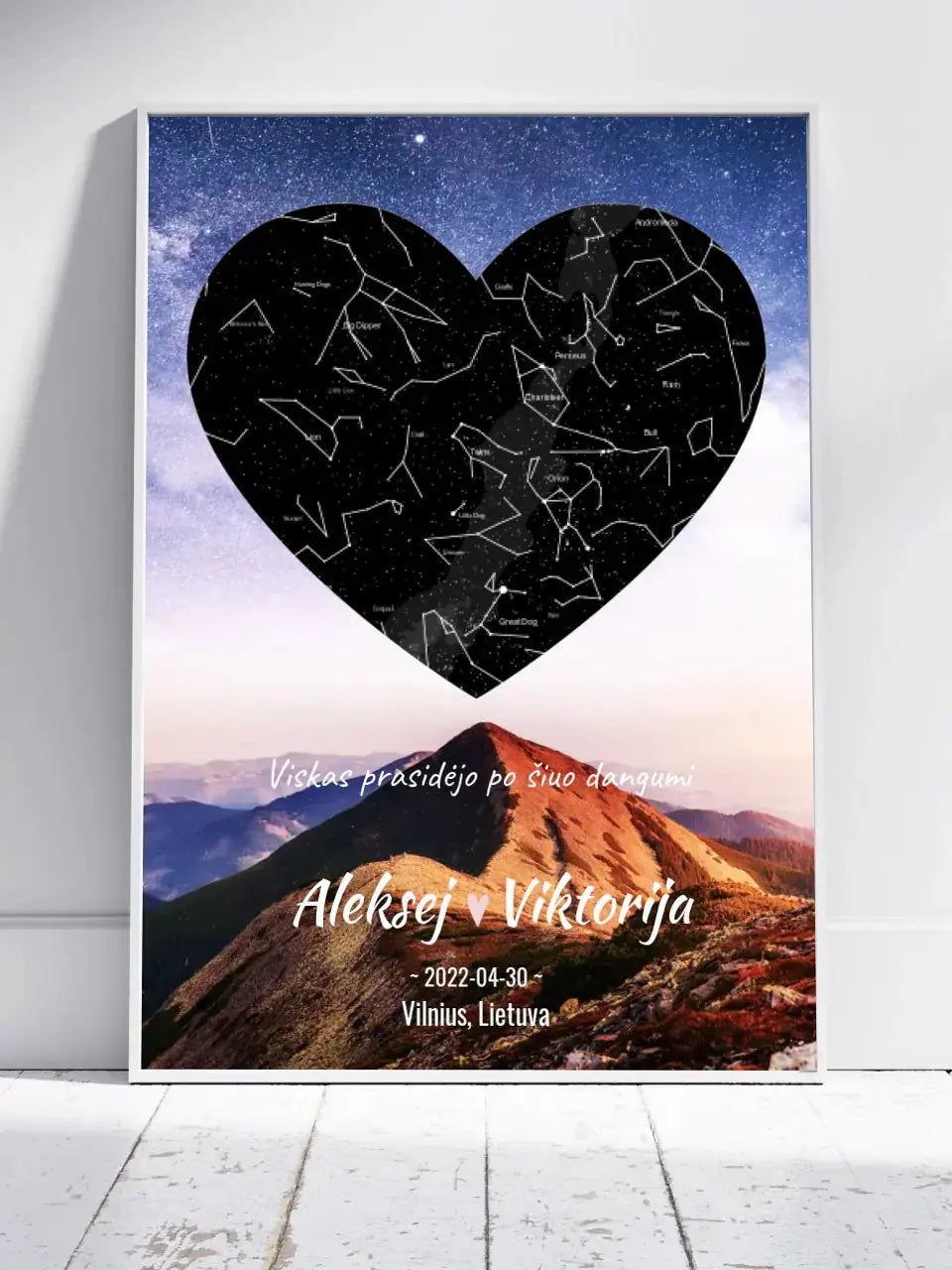 Personalizuotas žvaigždžių žemėlapis, plakatas su rėmeliu Poster - dovanokis.lt