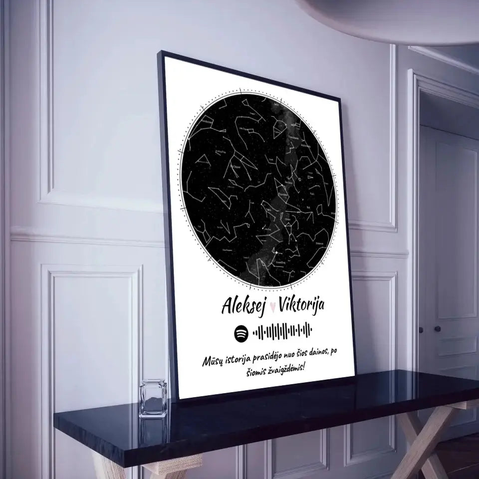 Personalizuotas žvaigždžių žemėlapis, plakatas su rėmeliu Poster - dovanokis.lt