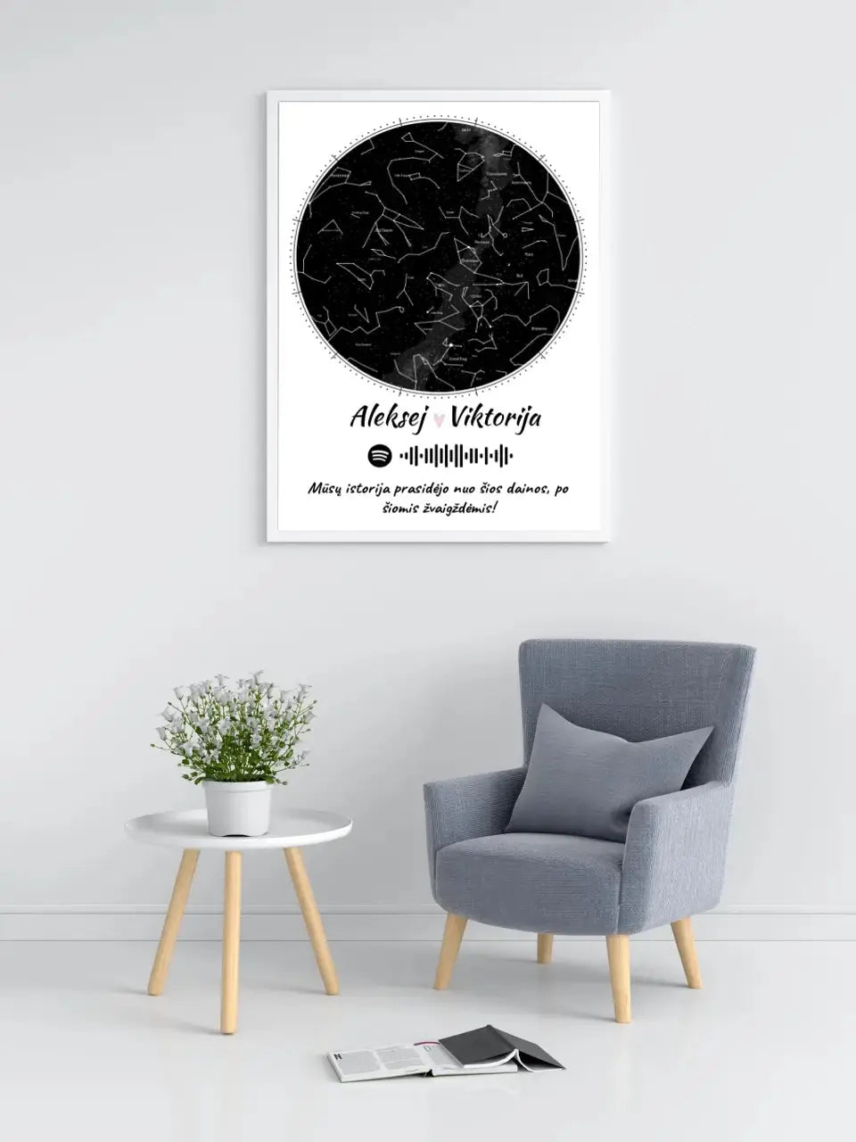 Personalizuotas žvaigždžių žemėlapis, plakatas su rėmeliu Poster - dovanokis.lt