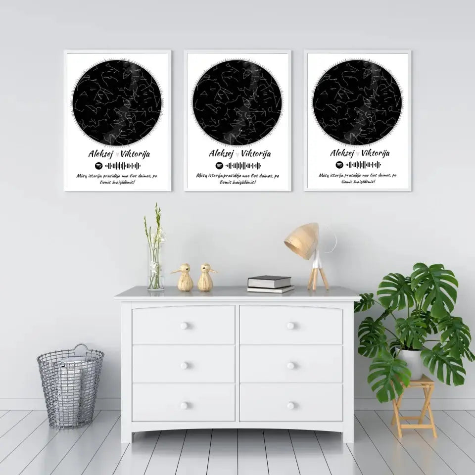 Personalizuotas žvaigždžių žemėlapis, plakatas su rėmeliu Poster - dovanokis.lt