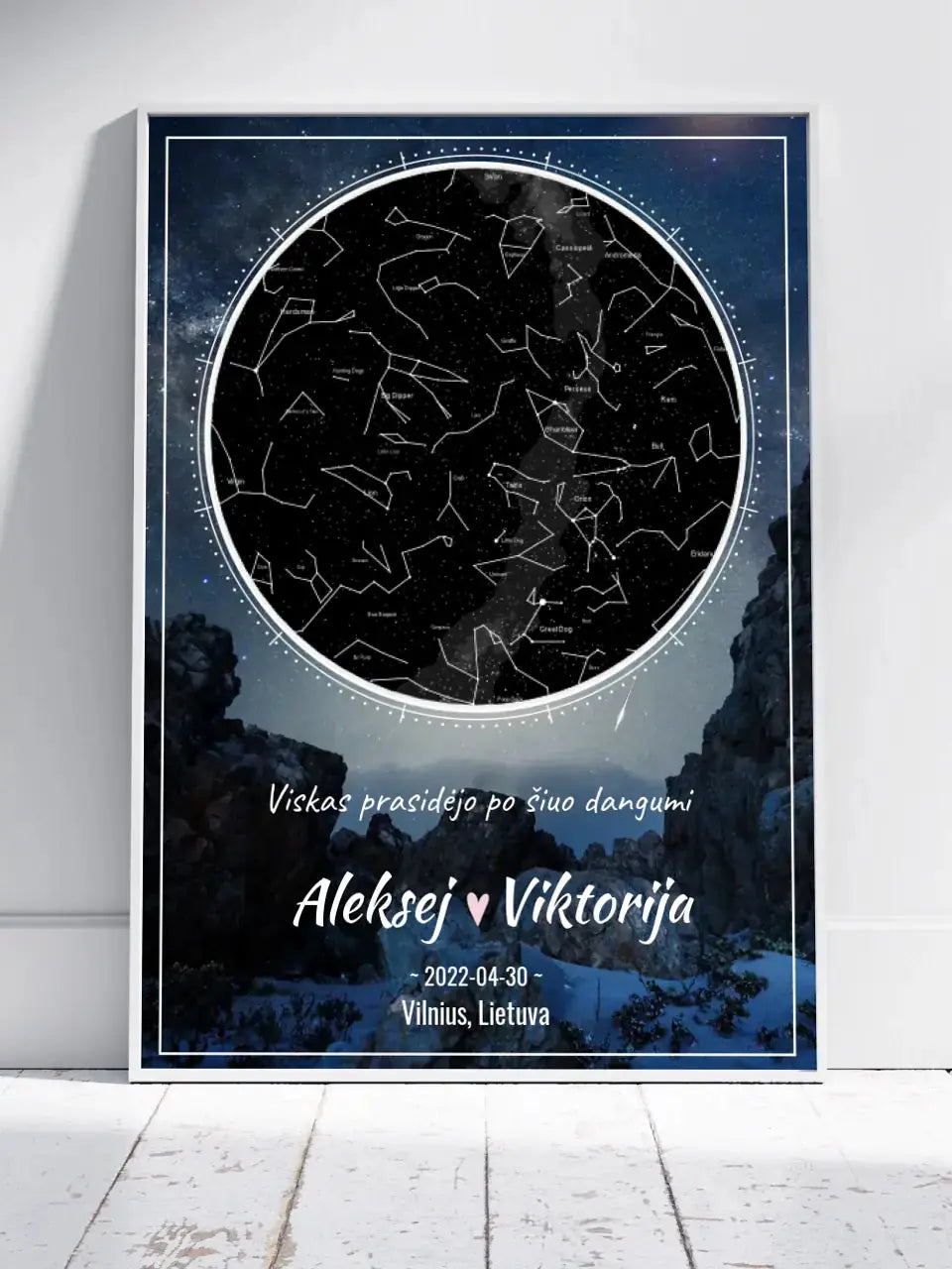Personalizuotas žvaigždžių žemėlapis, plakatas su rėmeliu Poster - dovanokis.lt