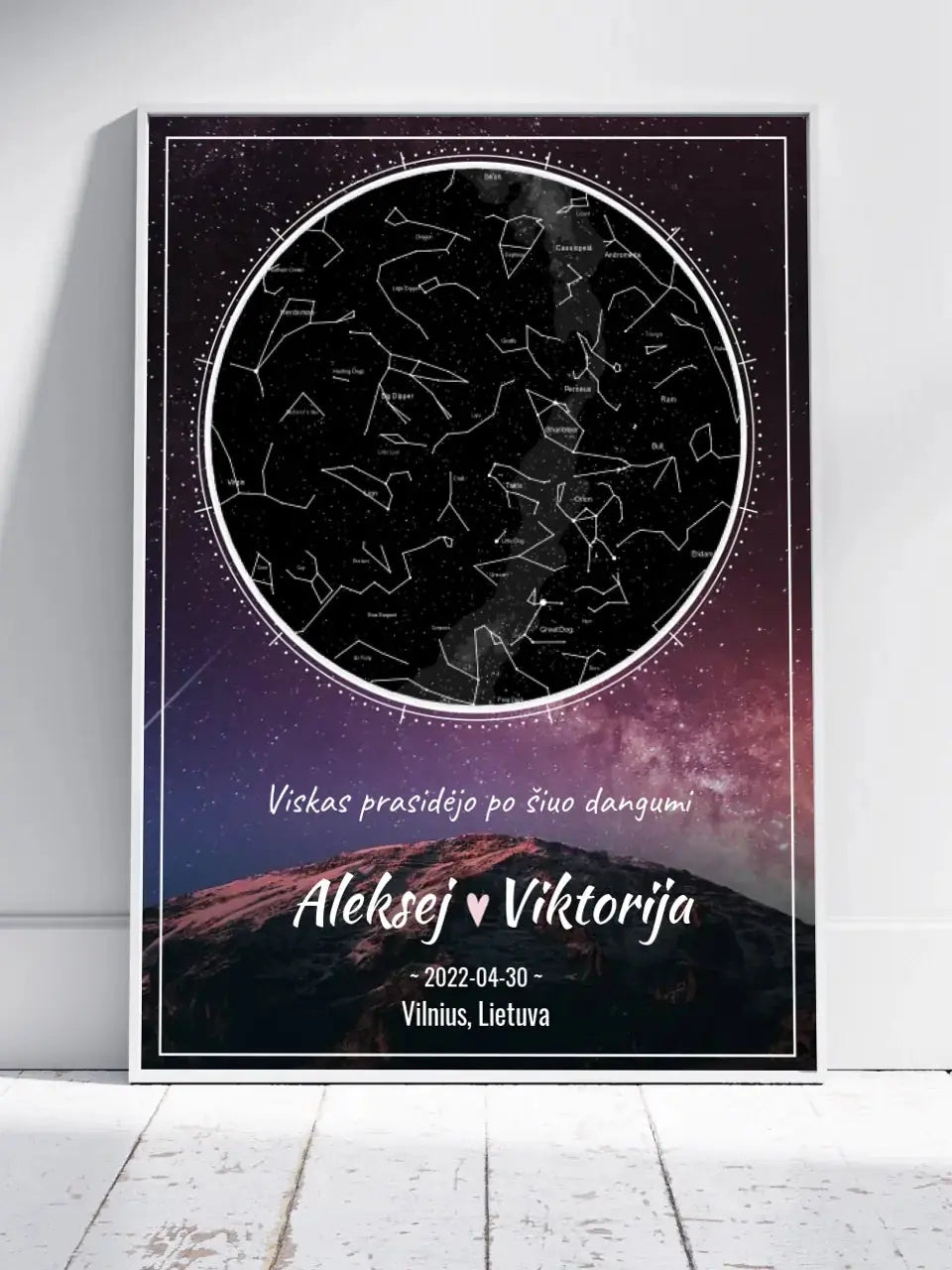 Personalizuotas žvaigždžių žemėlapis, plakatas su rėmeliu Poster - dovanokis.lt