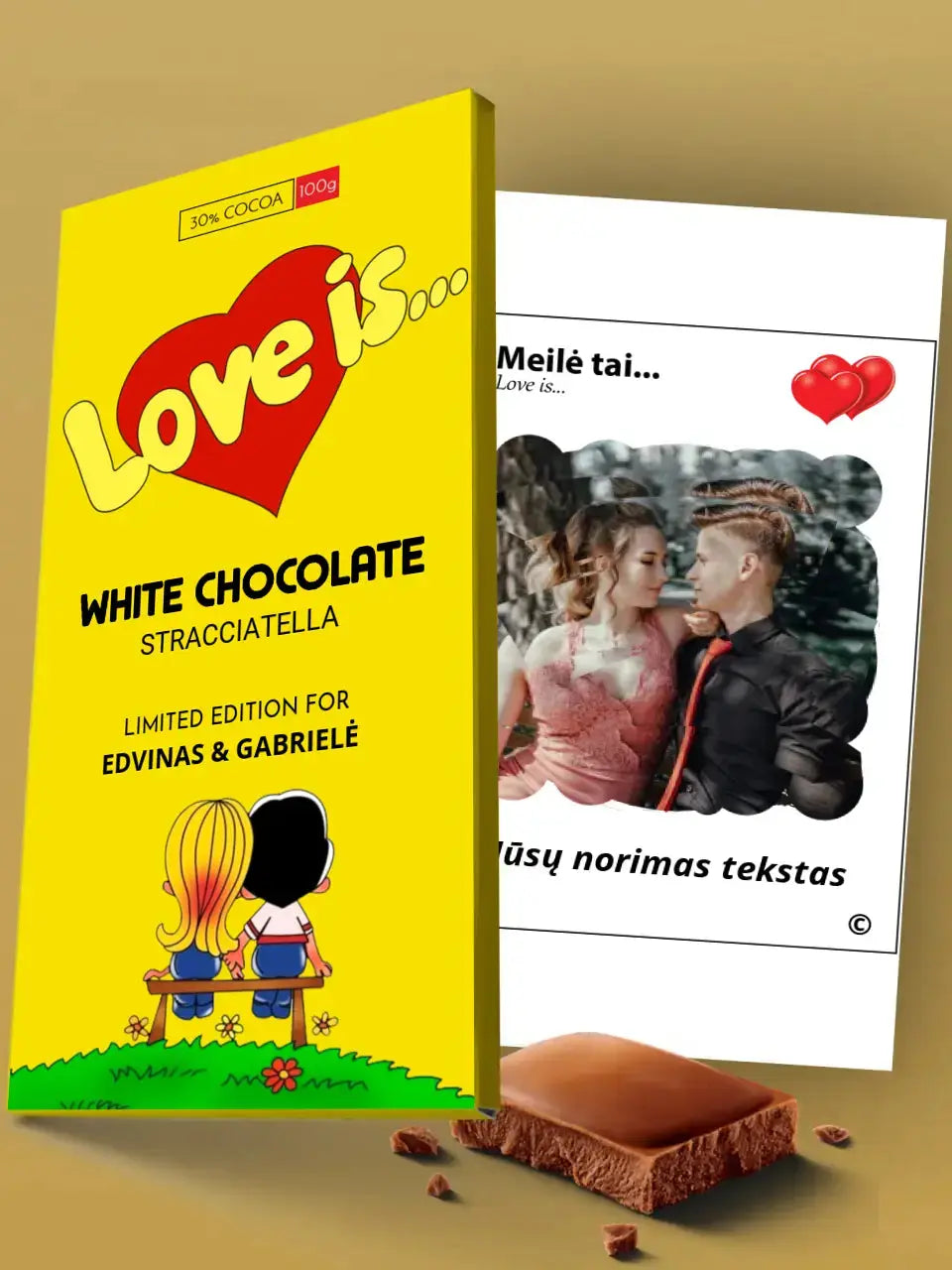 Personalizuotas "Love is Yellow" šokoladas su jūsų nuotrauka Šokoladas - dovanokis.lt
