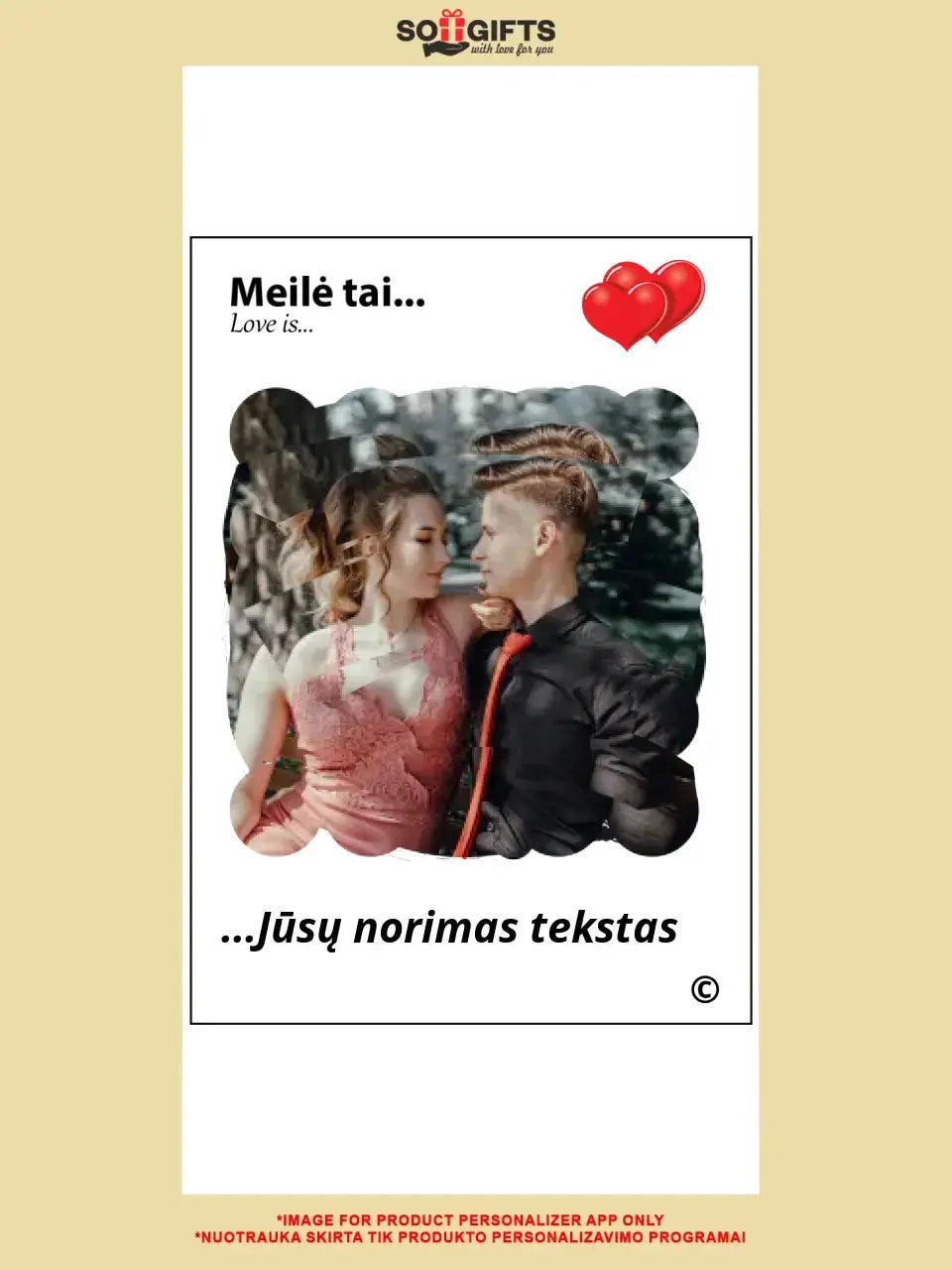 Personalizuotas "Love is Yellow" šokoladas su jūsų nuotrauka Šokoladas - dovanokis.lt