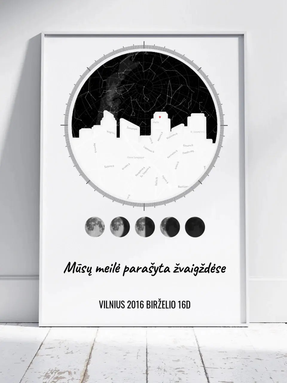 Personalizuotas žvaigždžių žemėlapio plakatas su jūsų vieta ir žemėlapiu Poster - dovanokis.lt