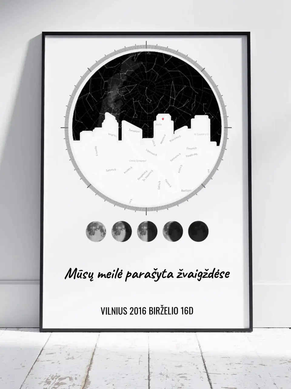 Personalizuotas žvaigždžių žemėlapio plakatas su jūsų vieta ir žemėlapiu Poster - dovanokis.lt