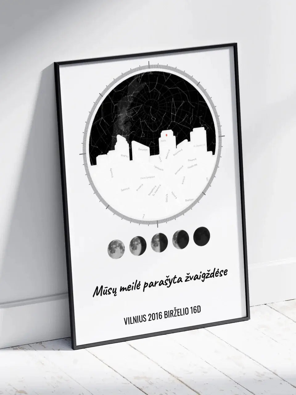 Personalizuotas žvaigždžių žemėlapio plakatas su jūsų vieta ir žemėlapiu Poster - dovanokis.lt