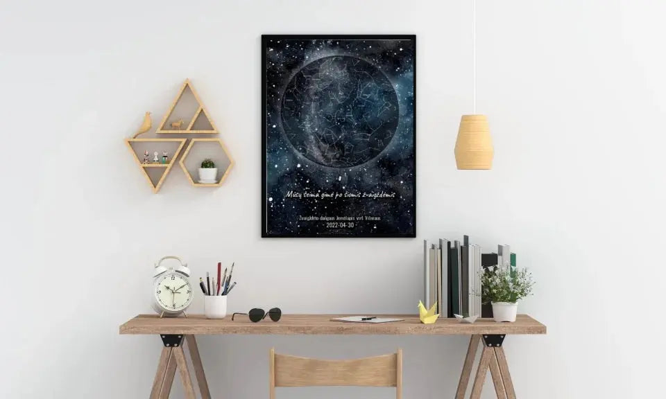 Personalizuotas žvaigždžių žemėlapis, plakatas su rėmeliu Poster - dovanokis.lt