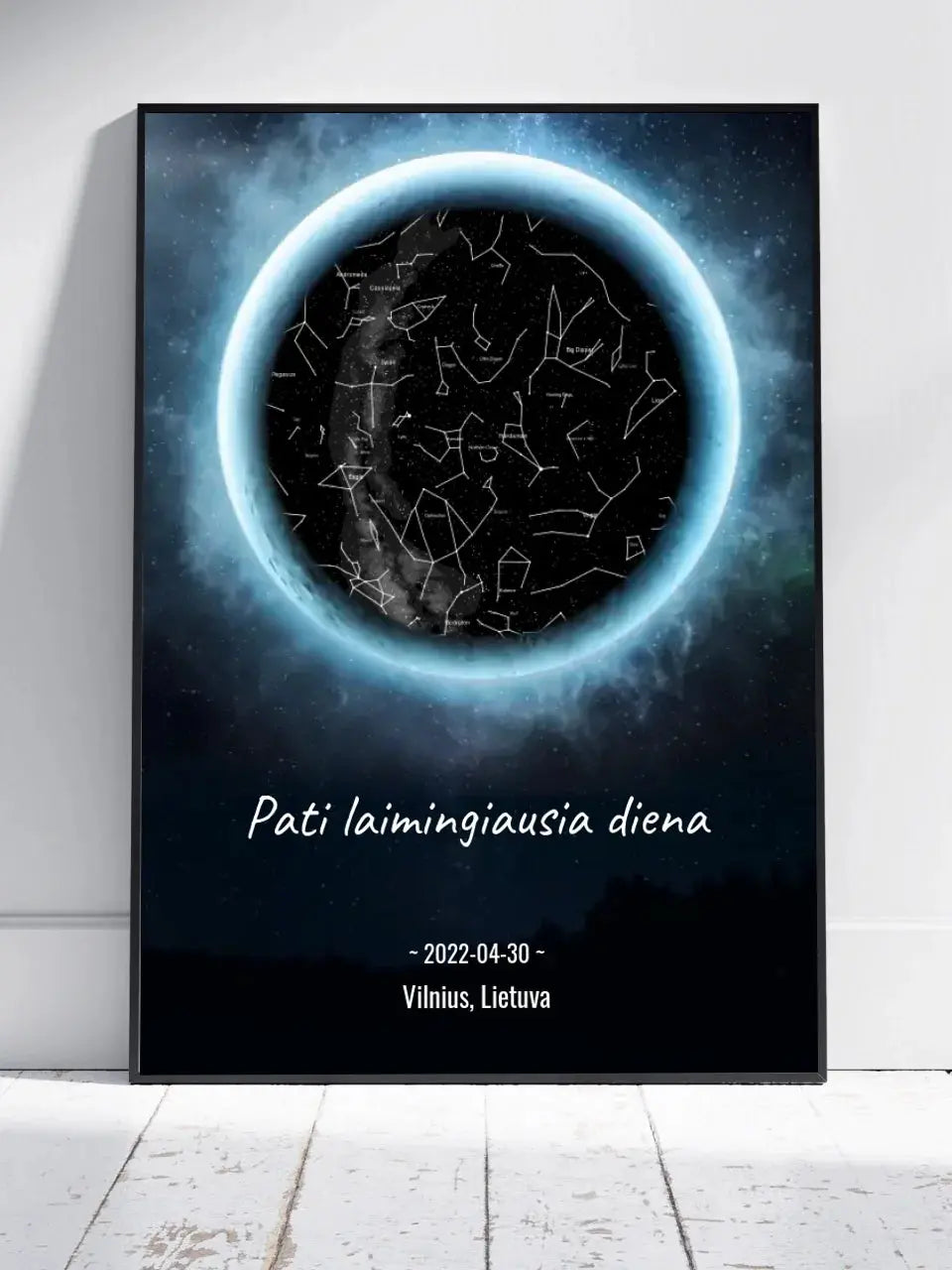 Personalizuotas žvaigždžių žemėlapis, plakatas su rėmeliu Poster - dovanokis.lt