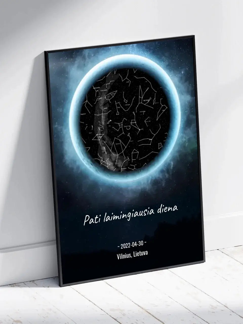 Personalizuotas žvaigždžių žemėlapis, plakatas su rėmeliu Poster - dovanokis.lt