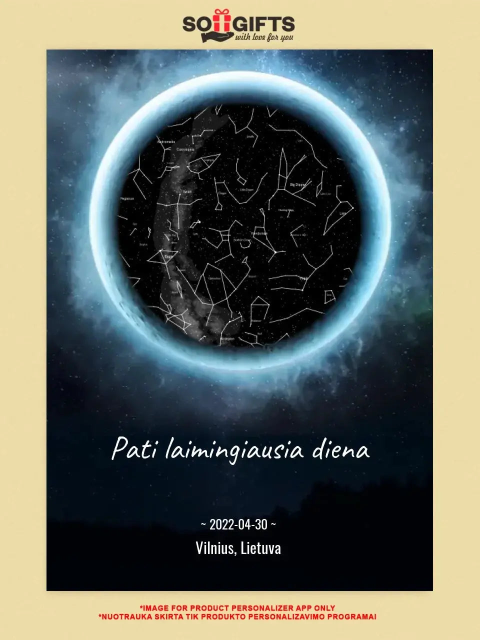 Personalizuotas žvaigždžių žemėlapis, plakatas su rėmeliu Poster - dovanokis.lt