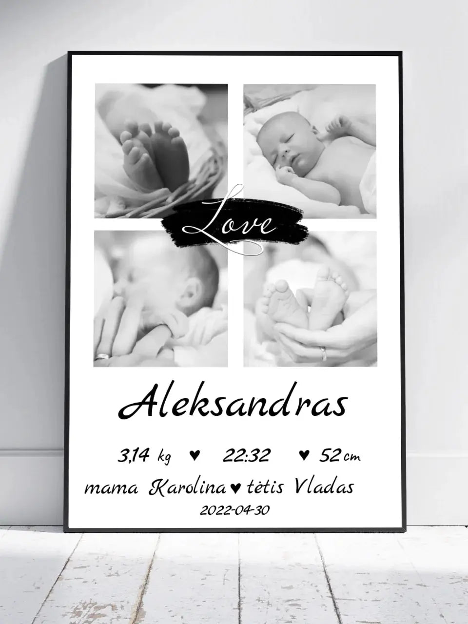 Personalizuota Vaiko Gimimo Metrikų Iliustracija su jūsų nuotraukomis, plakatas su rėmeliu Poster - dovanokis.lt