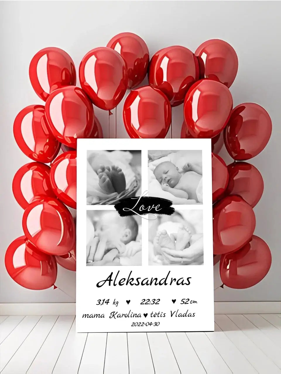 Personalizuota Vaiko Gimimo Metrikų Iliustracija ant drobės su jūsų nuotraukomis Drobe - dovanokis.lt