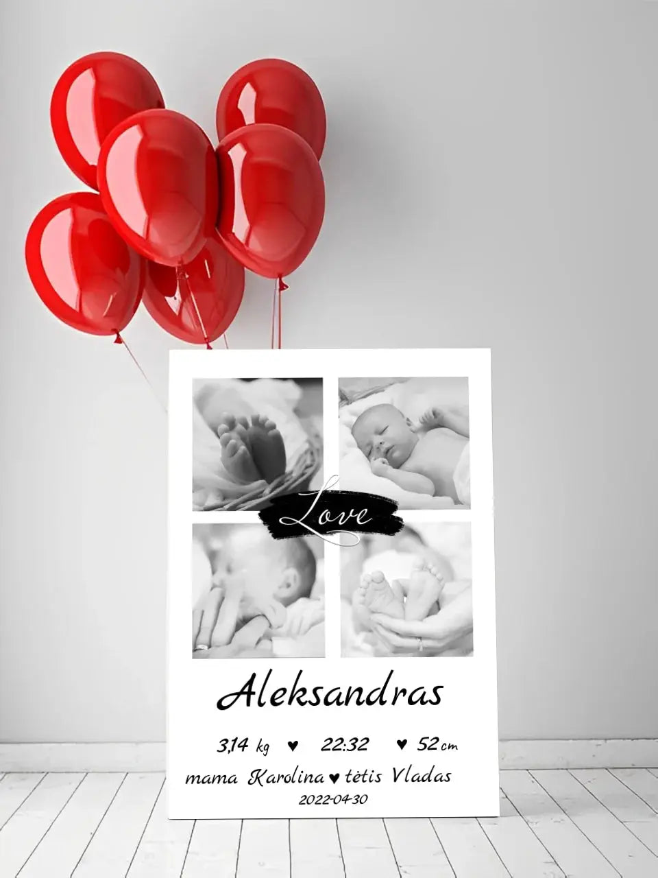 Personalizuota Vaiko Gimimo Metrikų Iliustracija ant drobės su jūsų nuotraukomis Drobe - dovanokis.lt