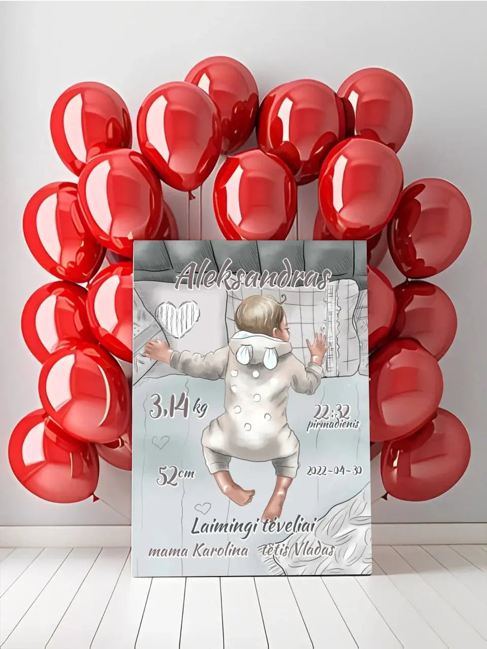 Personalizuota Vaiko Gimimo Metrikų Iliustracija ant drobės, Mergaitės ir Berniuko gimimo metrika Drobe - dovanokis.lt