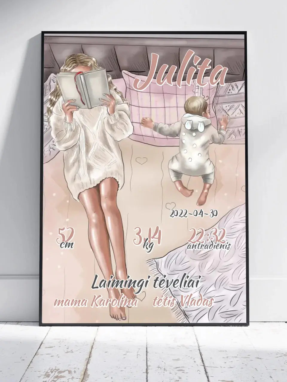 Personalizuota Vaiko Gimimo Metrikų Iliustracija, plakatas su rėmeliu Poster - dovanokis.lt
