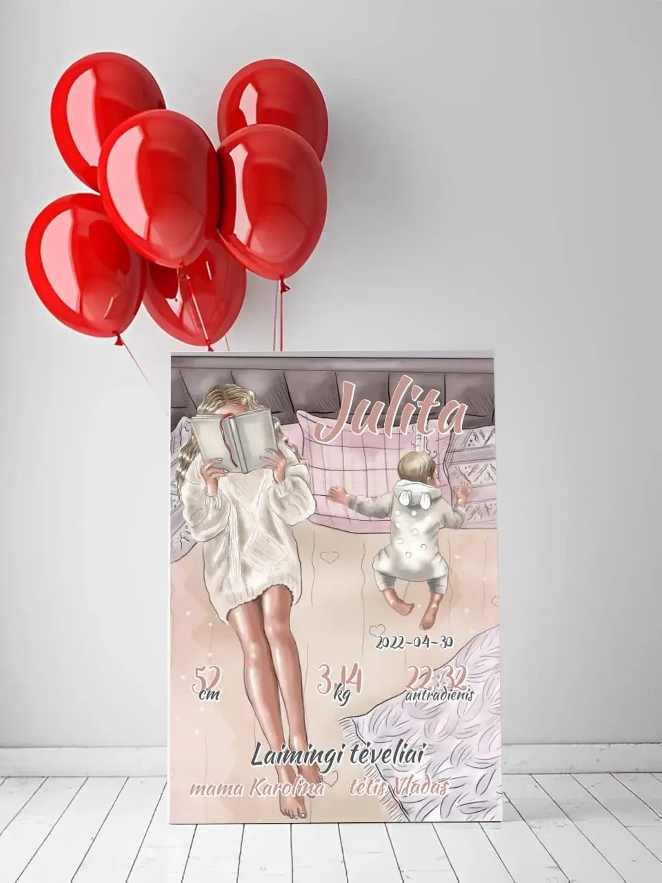 Personalizuota Vaiko Gimimo Metrikų Iliustracija at drobės Drobe - dovanokis.lt