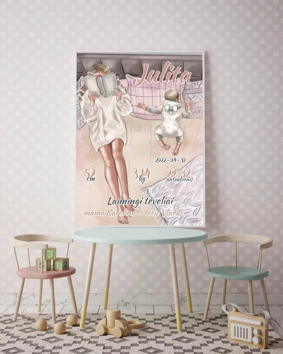 Personalizuota Vaiko Gimimo Metrikų Iliustracija, plakatas su rėmeliu Poster - dovanokis.lt