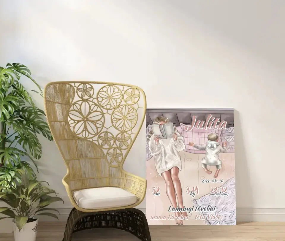 Personalizuota Vaiko Gimimo Metrikų Iliustracija at drobės Drobe - dovanokis.lt