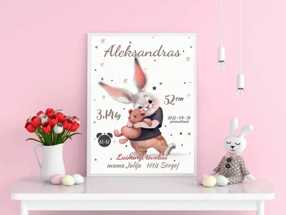 Personalizuota Berniuko Gimimo Metrikų Iliustracija, plakatas su rėmeliu Posteris(Plakatas) - dovanokis.lt