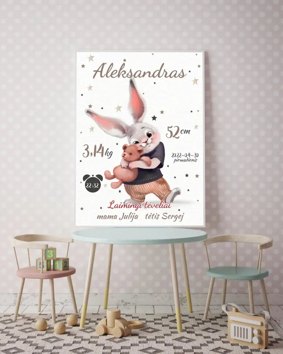 Personalizuota Berniuko Gimimo Metrikų Iliustracija, plakatas su rėmeliu Posteris(Plakatas) - dovanokis.lt