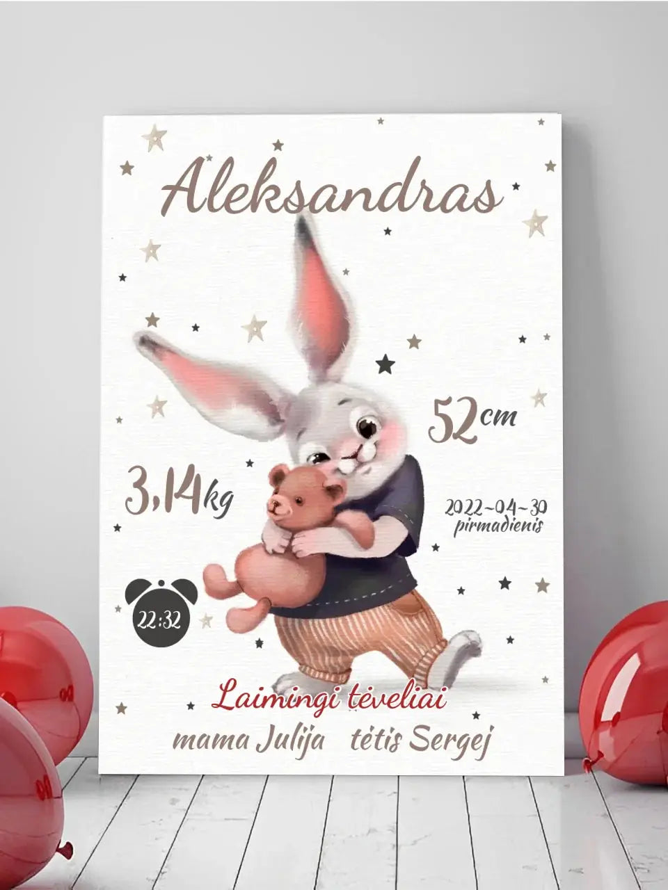 Personalizuota Berniuko Gimimo Metrikų Iliustracija ant drobės Drobe - dovanokis.lt