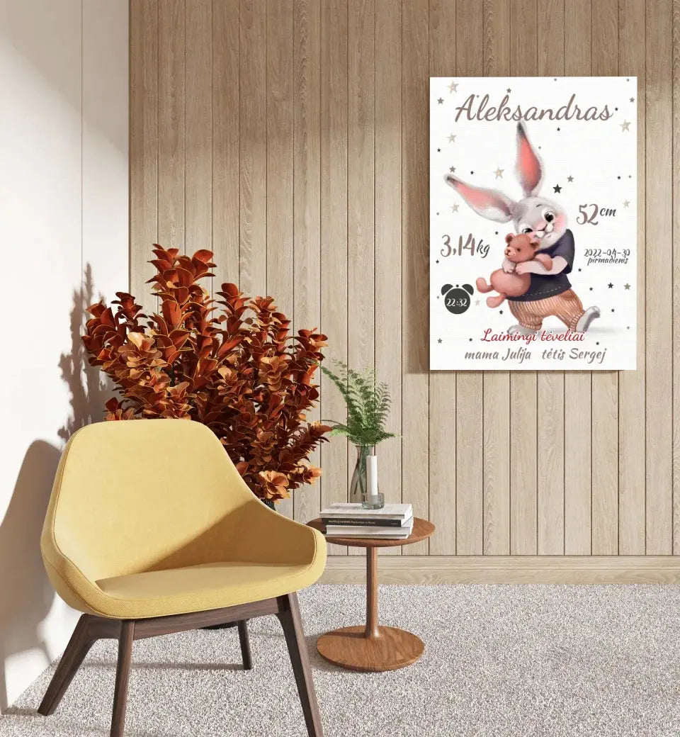 Personalizuota Berniuko Gimimo Metrikų Iliustracija ant drobės Drobe - dovanokis.lt