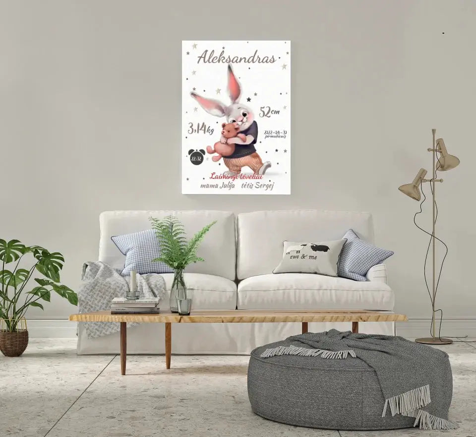 Personalizuota Berniuko Gimimo Metrikų Iliustracija ant drobės Drobe - dovanokis.lt