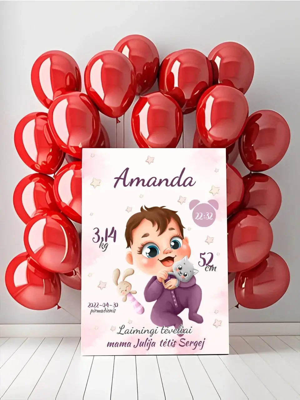 Personalizuota Mergaitės Gimimo Metrikų Iliustracija ant drobės Drobe - dovanokis.lt