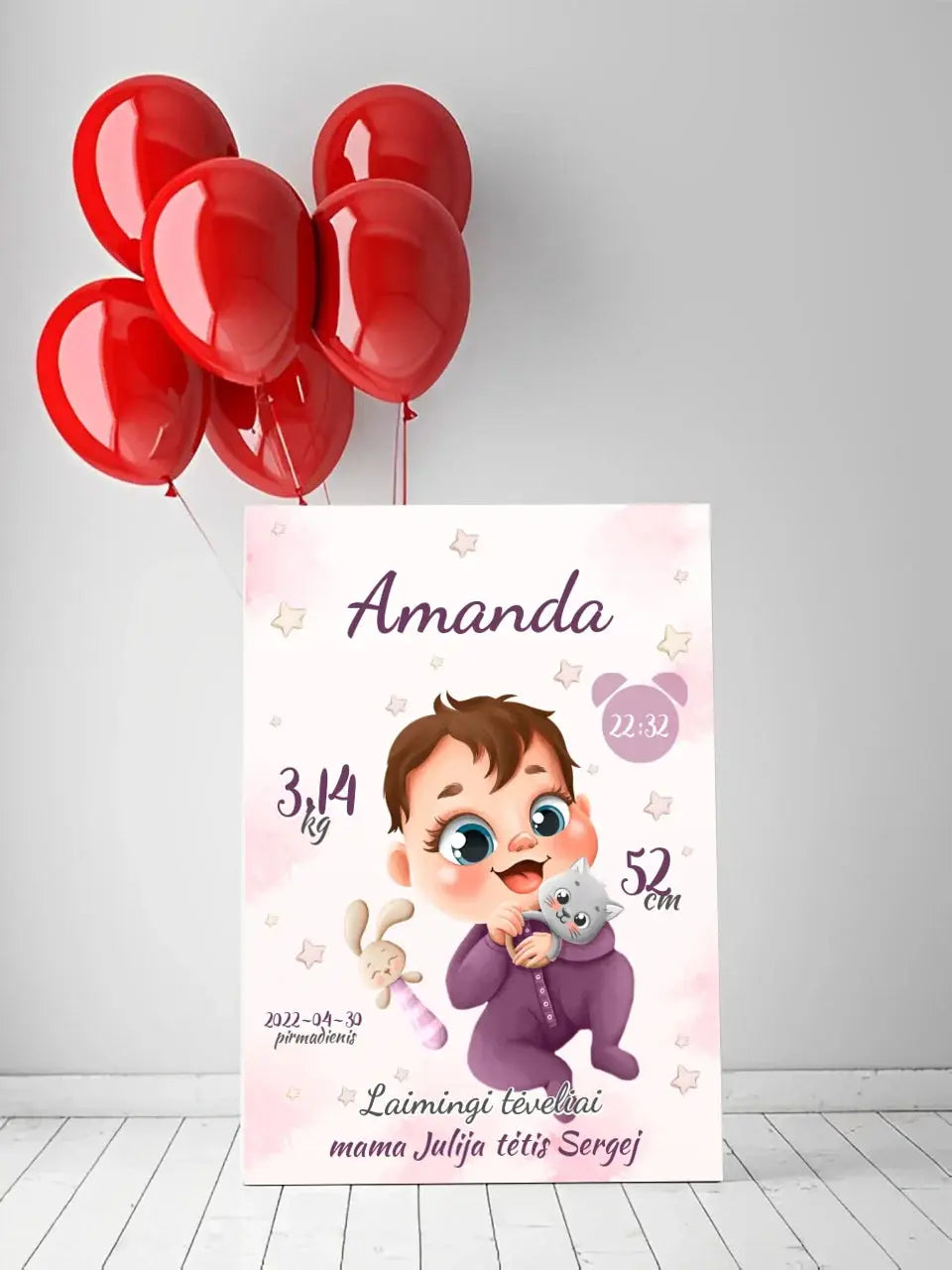 Personalizuota Mergaitės Gimimo Metrikų Iliustracija ant drobės Drobe - dovanokis.lt