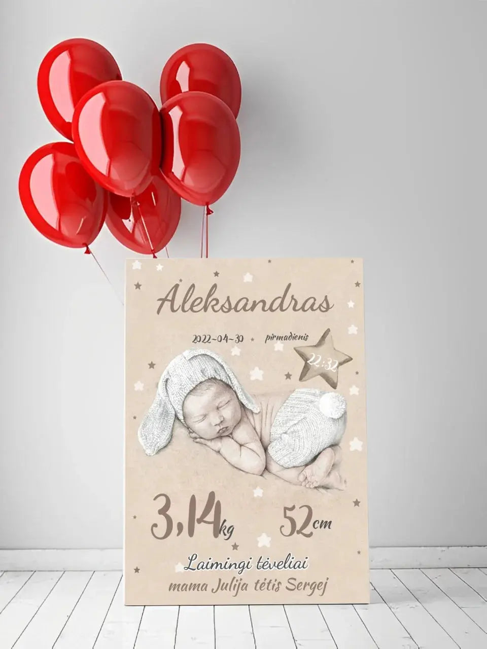 Personalizuota Vaiko Gimimo Metrikų Iliustracija ant drobės Drobe - dovanokis.lt