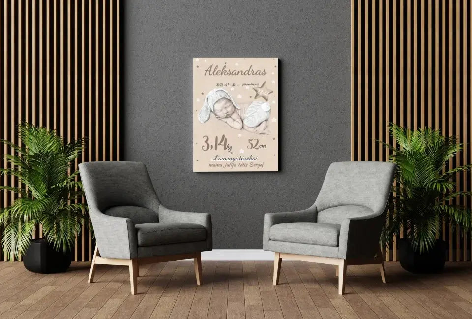 Personalizuota Vaiko Gimimo Metrikų Iliustracija ant drobės Drobe - dovanokis.lt
