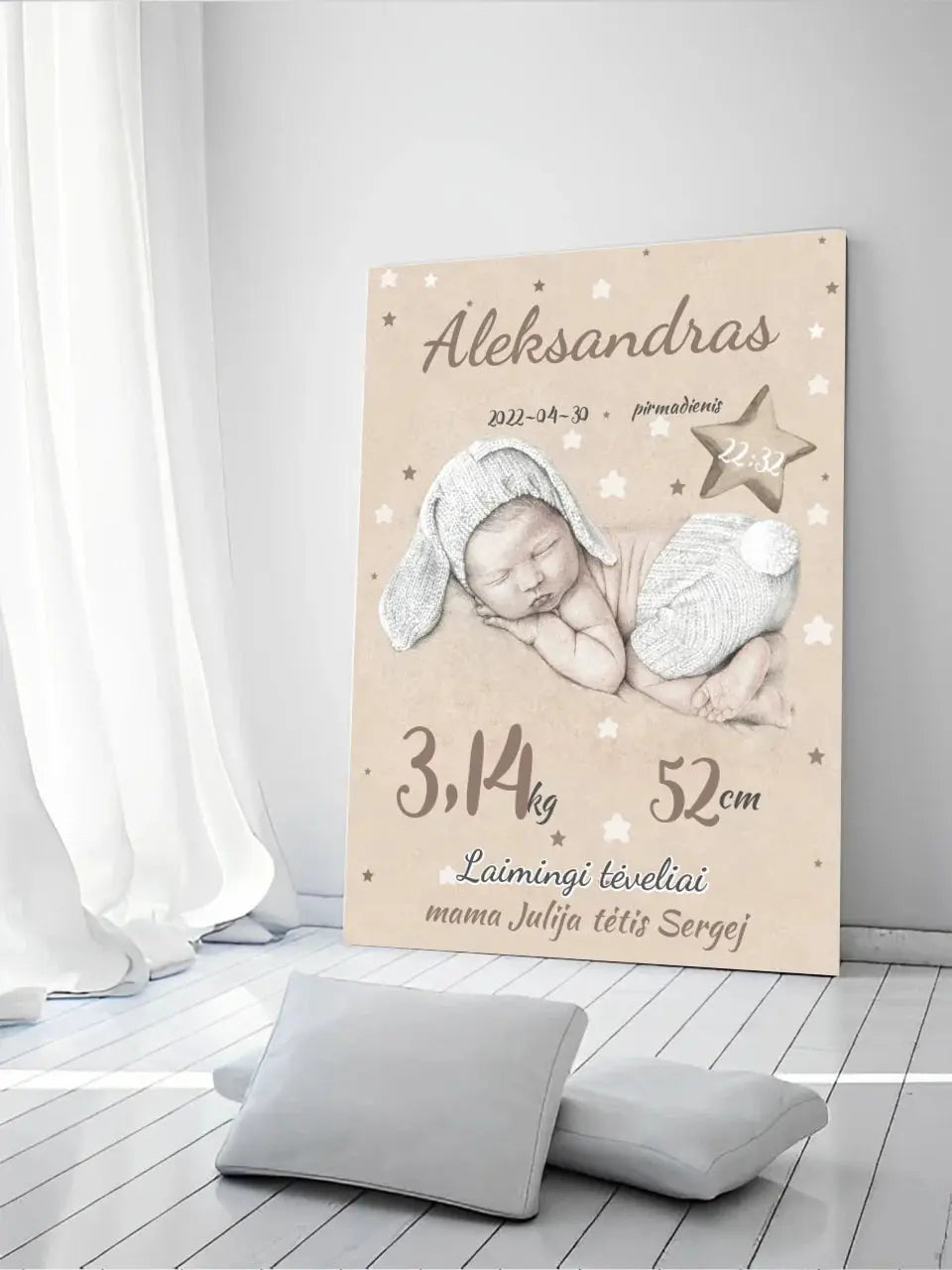 Personalizuota Vaiko Gimimo Metrikų Iliustracija ant drobės Drobe - dovanokis.lt