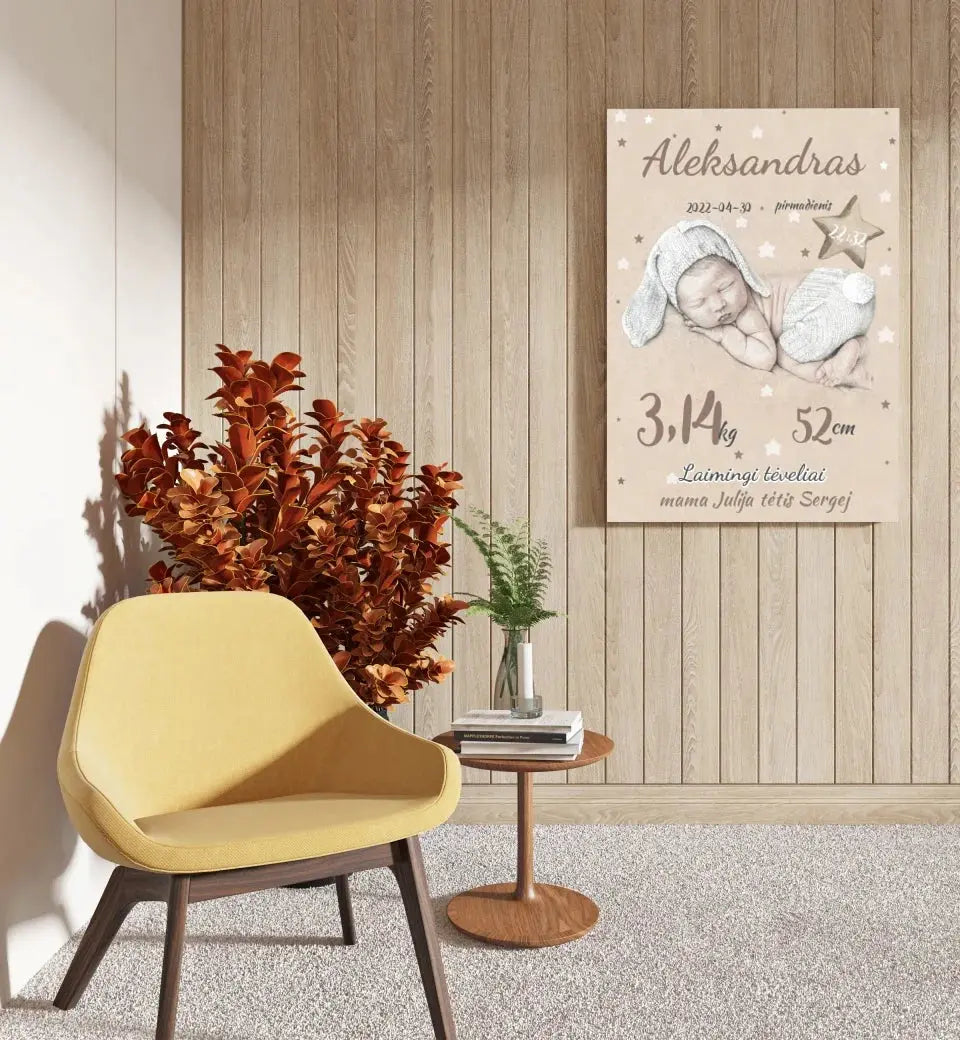Personalizuota Vaiko Gimimo Metrikų Iliustracija ant drobės Drobe - dovanokis.lt