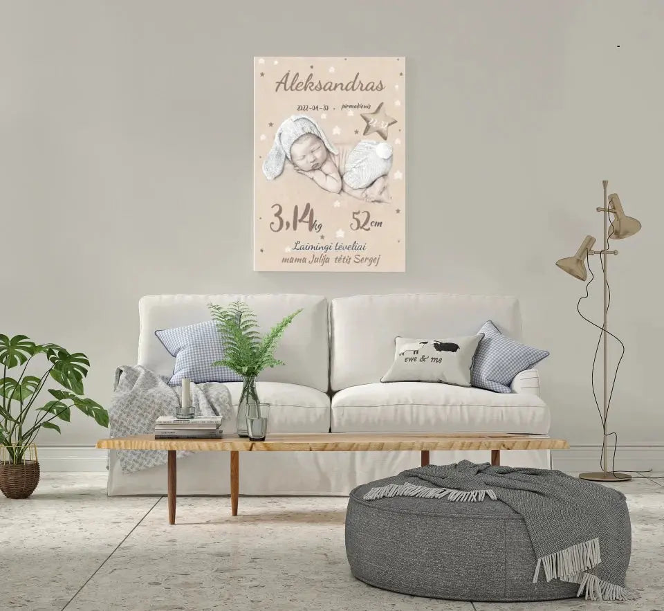 Personalizuota Vaiko Gimimo Metrikų Iliustracija ant drobės Drobe - dovanokis.lt