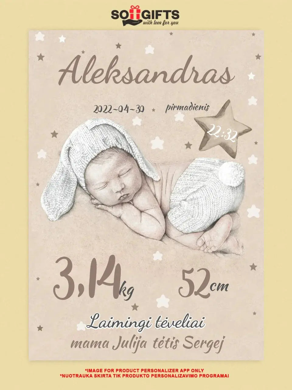Personalizuota Vaiko Gimimo Metrikų Iliustracija ant drobės Drobe - dovanokis.lt