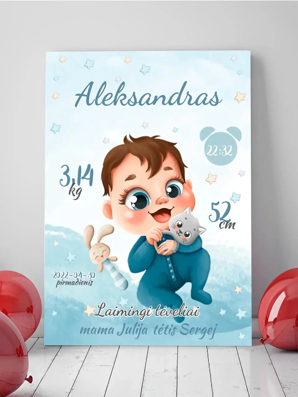 Personalizuota Berniuko Gimimo Metrikų Iliustracija ant drobės Drobe - dovanokis.lt