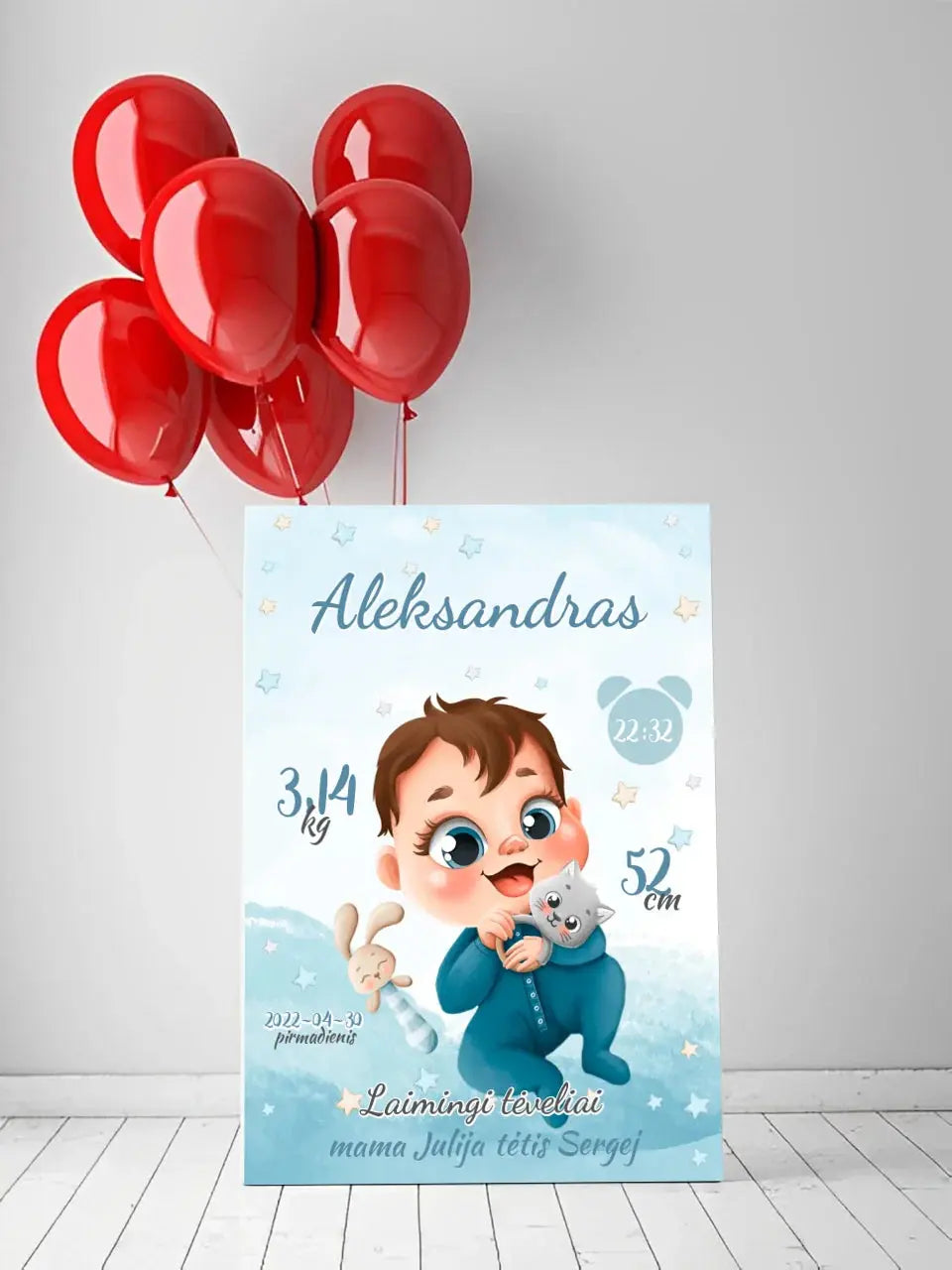 Personalizuota Berniuko Gimimo Metrikų Iliustracija ant drobės Drobe - dovanokis.lt