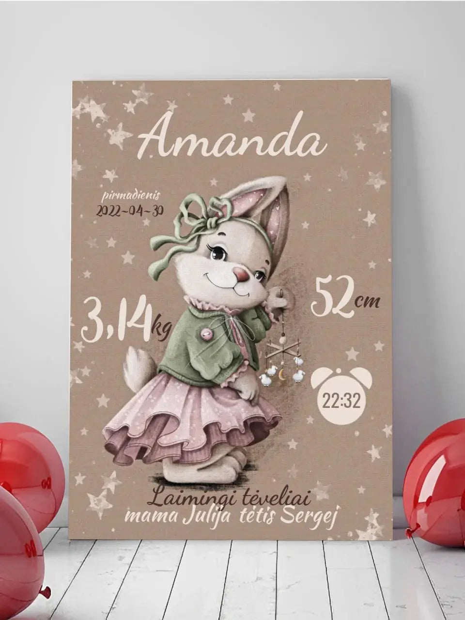 Personalizuota Mergaitės Gimimo Metrikų Iliustracija ant drobės Drobe - dovanokis.lt